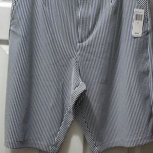 Navy and White Striped Women's Bermuda Shorts